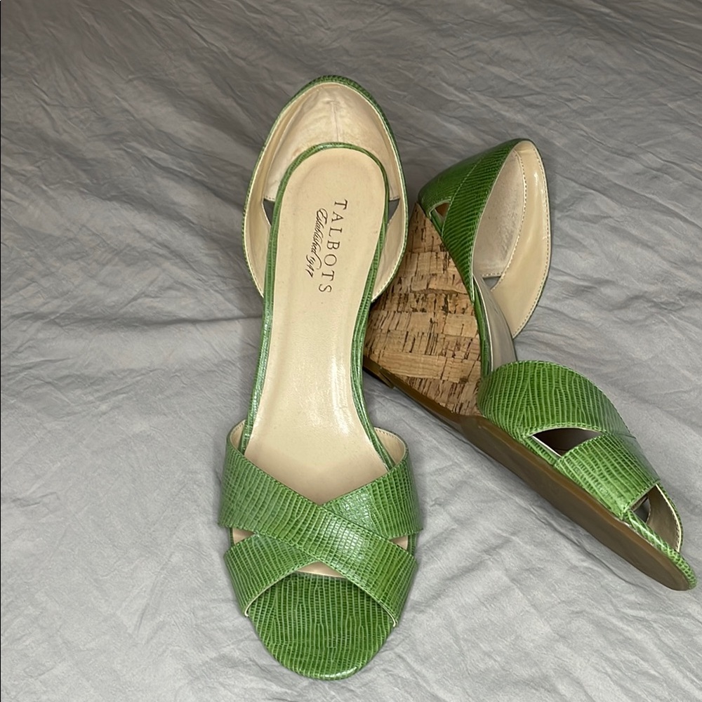 Talbots Green Wedge Peep-Toe Shoes